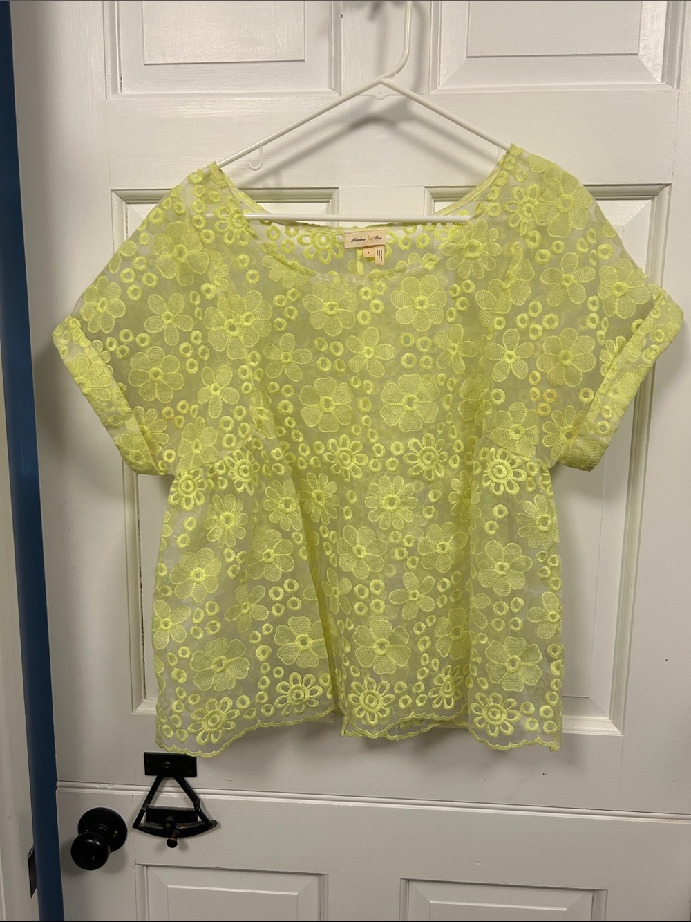 Neon Yellow Floral Eyelet Blouse Purchased at Anthropologie